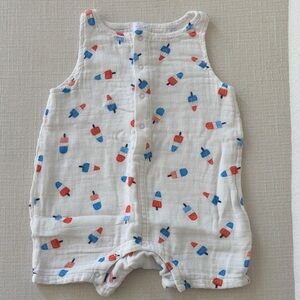 Angel Dear White Muslin Romper with Firecracker Popsicle Print